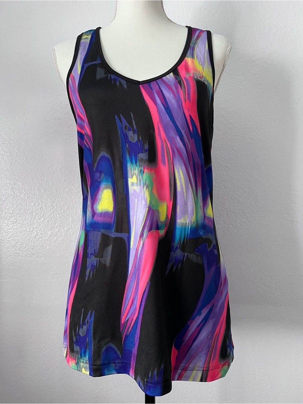 FILA Multi Colored Abstract Activewear Racerback Tank Top Size L